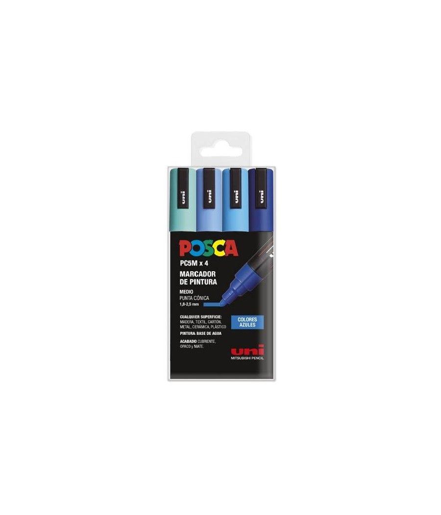 Uniball marcador posca pc-5m/4c no permanente 1.8mm-2.5mm colores surtidos azules -estuche 4u-