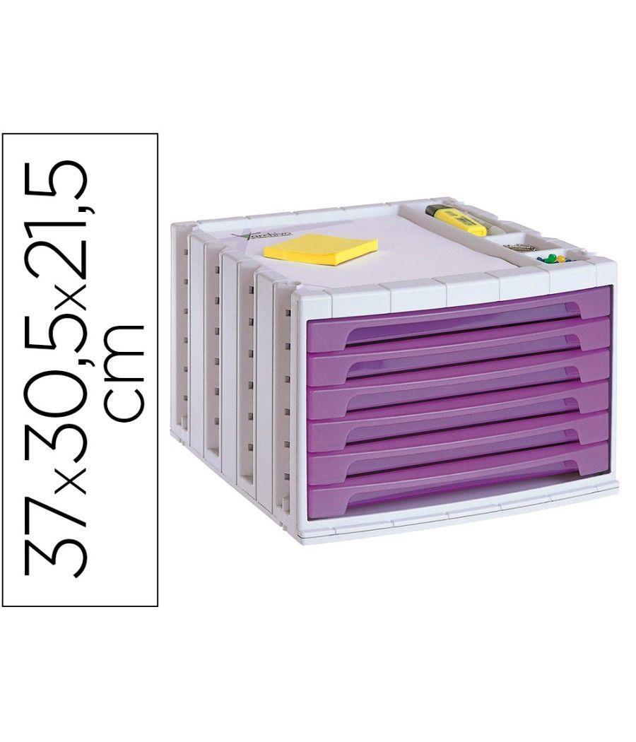 Fichero cajones de sobremesa q-connect 305x370x215 mm bandeja organizadora superior 6 cajones violeta translucido