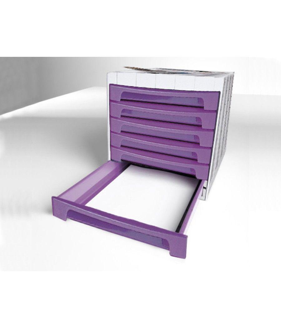 Fichero cajones de sobremesa q-connect 305x370x215 mm bandeja organizadora superior 6 cajones violeta translucido