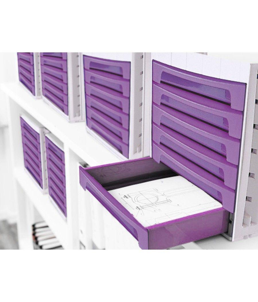 Fichero cajones de sobremesa q-connect 305x370x215 mm bandeja organizadora superior 6 cajones violeta translucido
