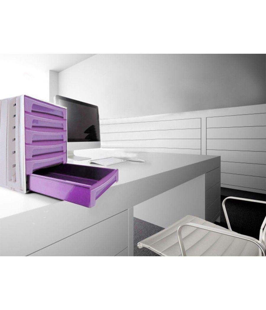 Fichero cajones de sobremesa q-connect 305x370x215 mm bandeja organizadora superior 6 cajones violeta translucido