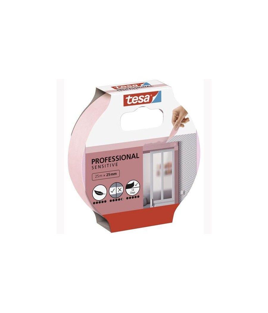Tesa cinta adhesiva de enmascarar professional sensitive para pintor rollo 25mx25mm rosa