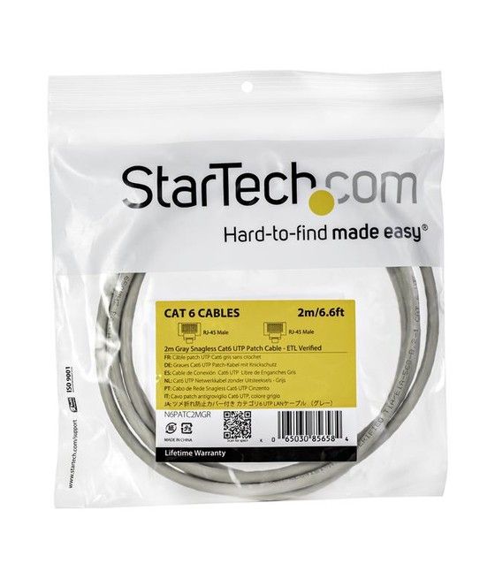 StarTech.com Cable de 2m Gris de Red Gigabit Cat6 Ethernet RJ45 sin Enganche - Snagless - Imagen 4