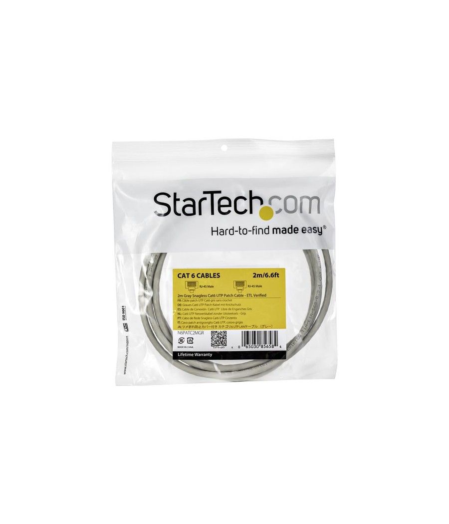 StarTech.com Cable de 2m Gris de Red Gigabit Cat6 Ethernet RJ45 sin Enganche - Snagless - Imagen 4