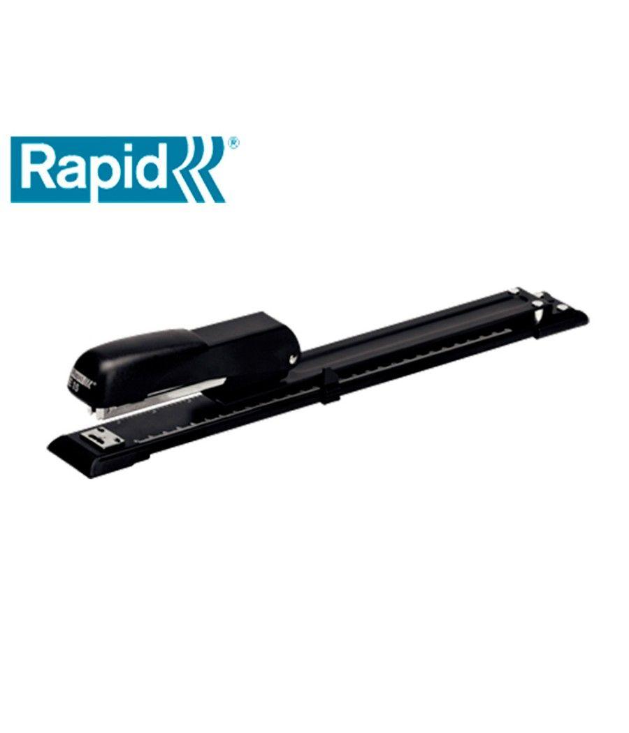 Grapadora rapid e15 metálica brazo largo capacidad 20 hojas usa grapas 24/6 y 26/26 color negro