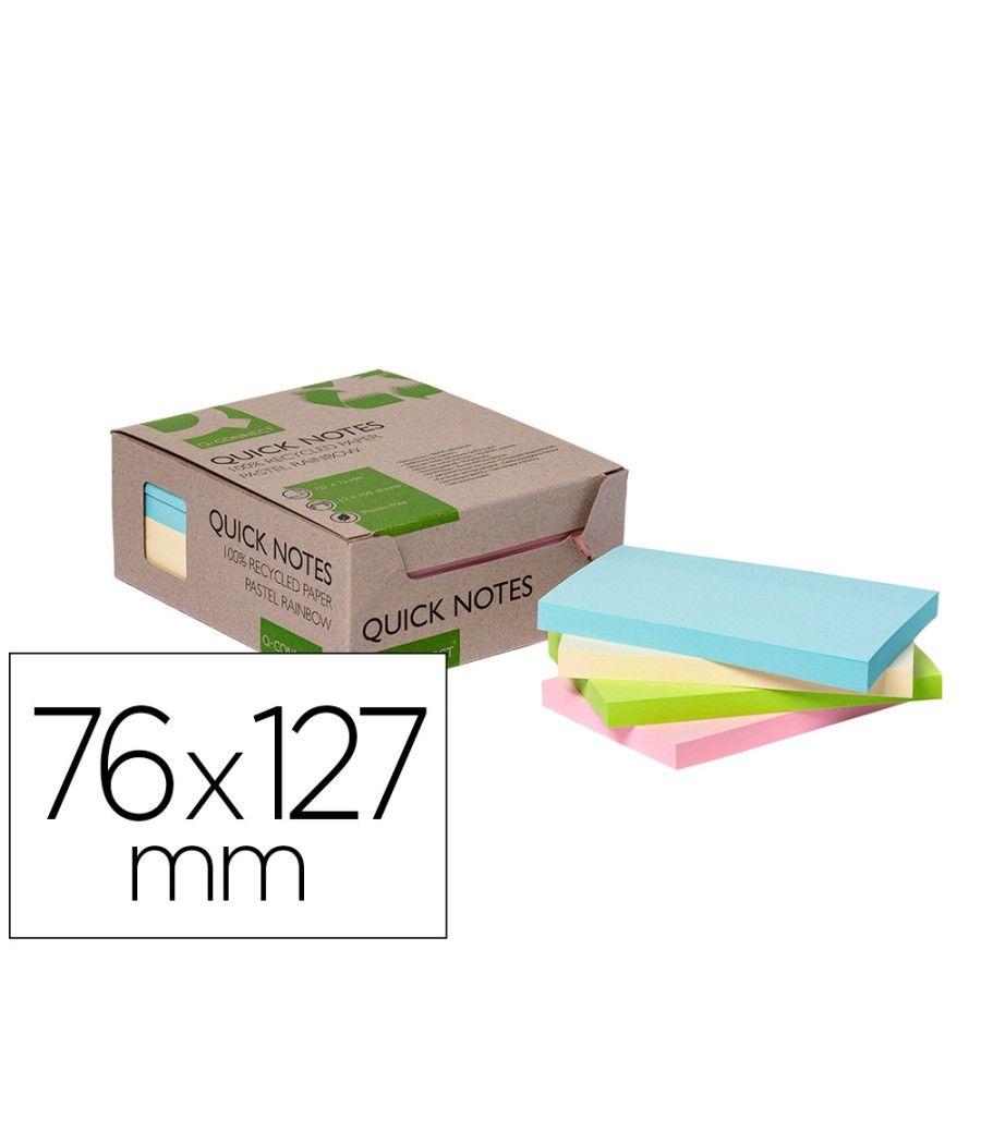 Bloc de notas adhesivas quita y pon q-connect 76x127 mm 100% papel reciclado colores pasteles en caja de cartón pack 12 unidades