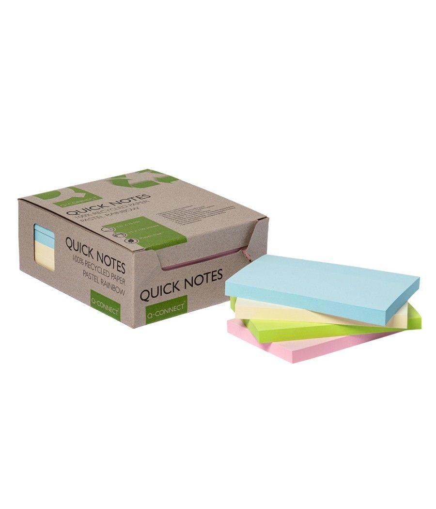 Bloc de notas adhesivas quita y pon q-connect 76x127 mm 100% papel reciclado colores pasteles en caja de cartón pack 12 unidades