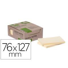 Bloc de notas adhesivas quita y pon q-connect 76x127 mm 100% papel reciclado amarillo en caja de cartón pack 12 unidades