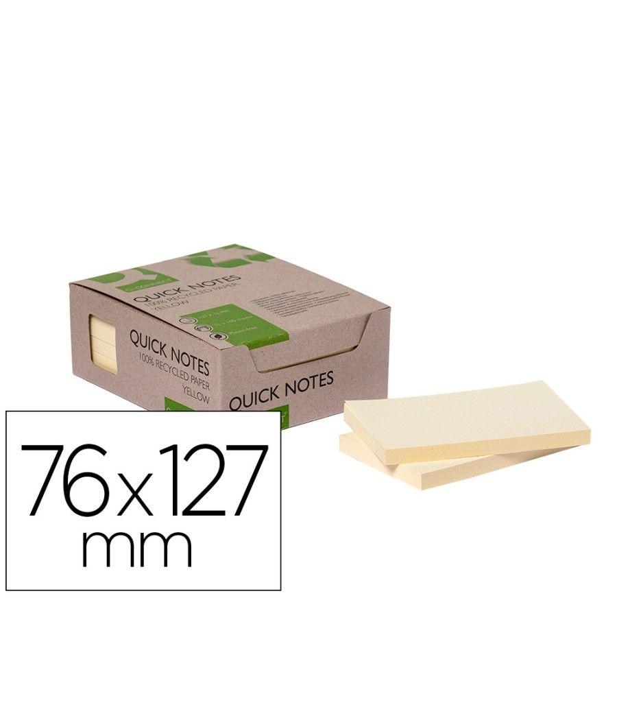 Bloc de notas adhesivas quita y pon q-connect 76x127 mm 100% papel reciclado amarillo en caja de cartón pack 12 unidades