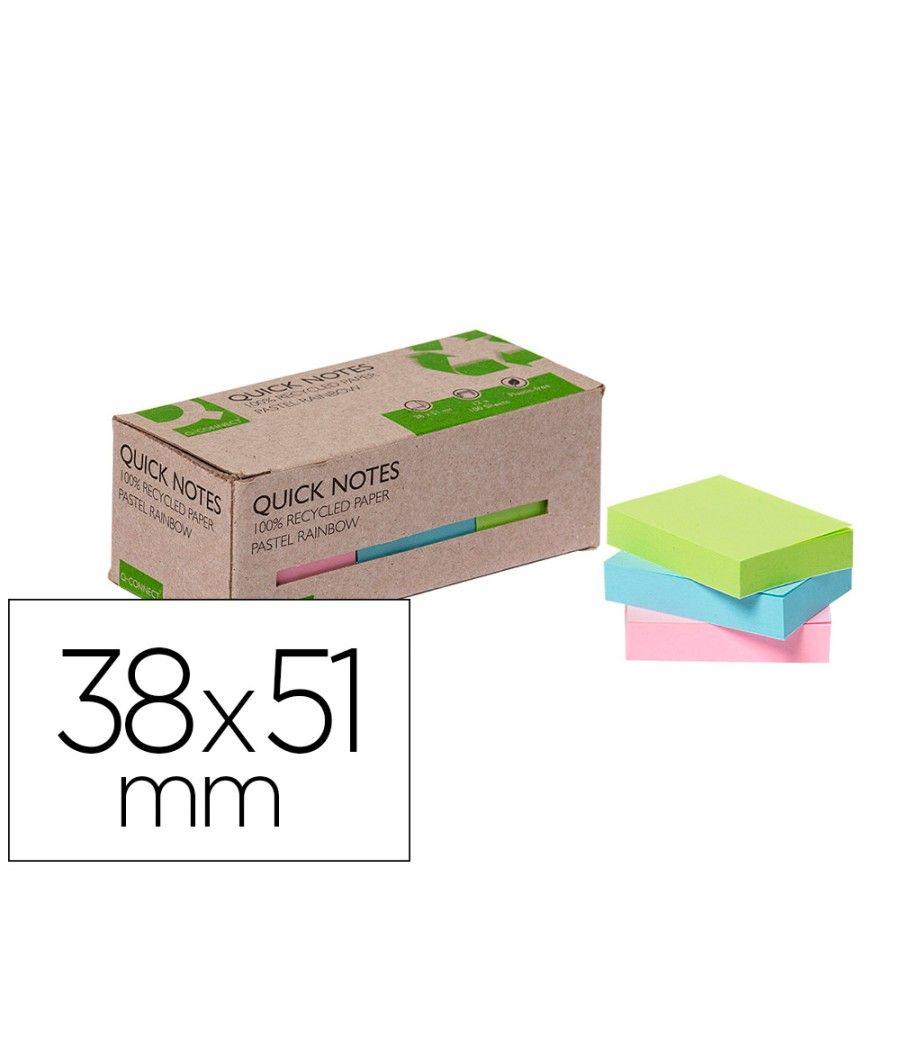 Bloc de notas adhesivas quita y pon q-connect 38x51 mm 100% papel reciclado colores pasteles en caja de cartón pack 12 unidades