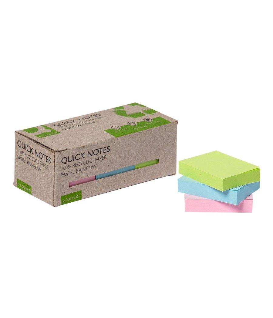 Bloc de notas adhesivas quita y pon q-connect 38x51 mm 100% papel reciclado colores pasteles en caja de cartón pack 12 unidades