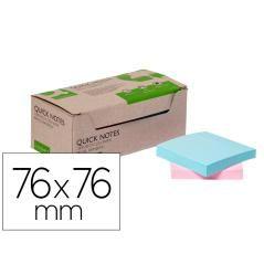 Bloc de notas adhesivas quita y pon q-connect 76x76 mm 100% papel reciclado colores pasteles en caja de cartón pack 12 unidades