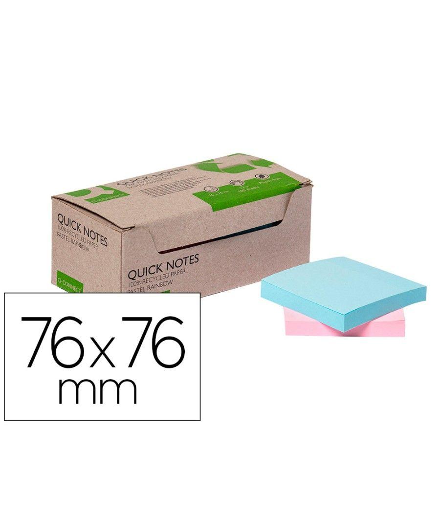 Bloc de notas adhesivas quita y pon q-connect 76x76 mm 100% papel reciclado colores pasteles en caja de cartón pack 12 unidades