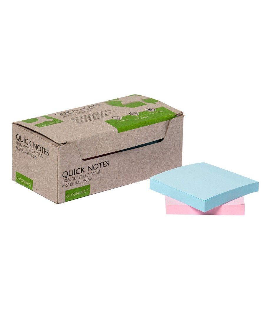 Bloc de notas adhesivas quita y pon q-connect 76x76 mm 100% papel reciclado colores pasteles en caja de cartón pack 12 unidades