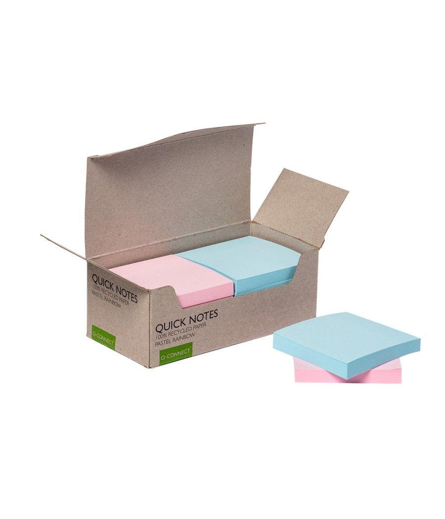 Bloc de notas adhesivas quita y pon q-connect 76x76 mm 100% papel reciclado colores pasteles en caja de cartón pack 12 unidades