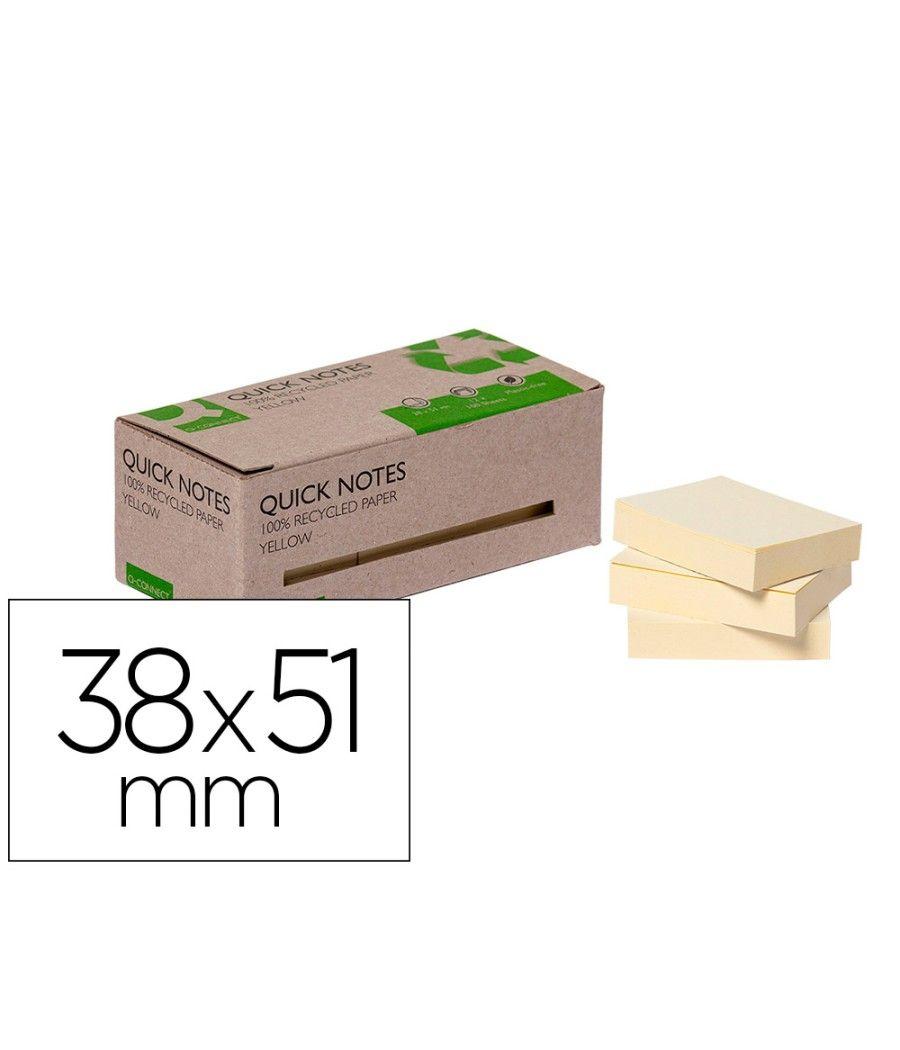 Bloc de notas adhesivas quita y pon q-connect 38x51 mm 100% papel reciclado amarillo en caja de cartón pack 12 unidades