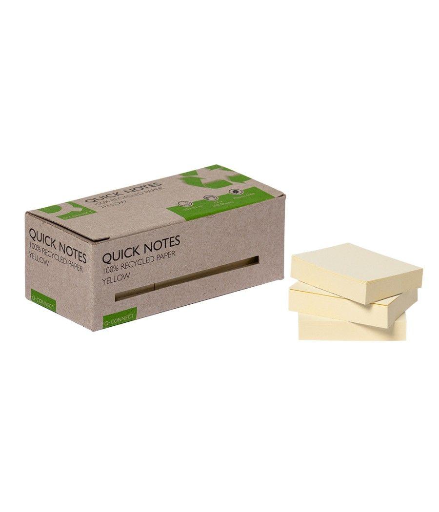 Bloc de notas adhesivas quita y pon q-connect 38x51 mm 100% papel reciclado amarillo en caja de cartón pack 12 unidades