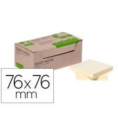 Bloc de notas adhesivas quita y pon q-connect 76x76 mm 100% papel reciclado amarillo en caja de cartón pack 12 unidades