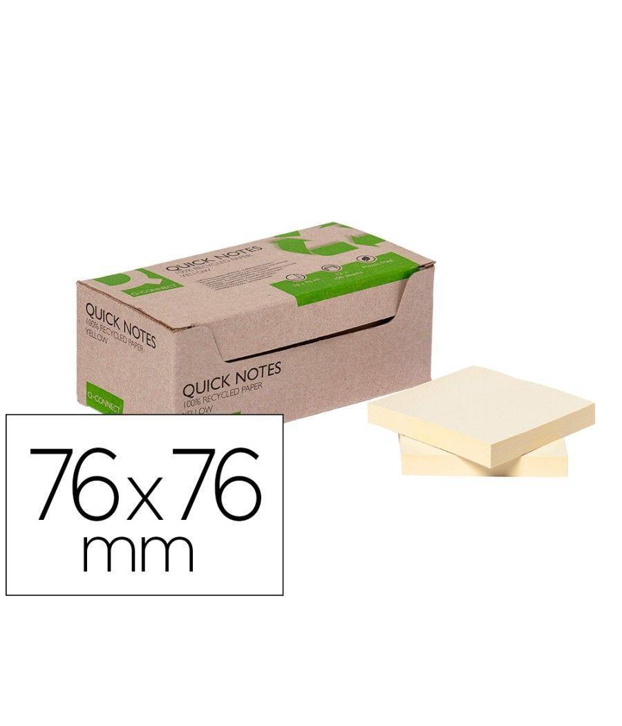 Bloc de notas adhesivas quita y pon q-connect 76x76 mm 100% papel reciclado amarillo en caja de cartón pack 12 unidades