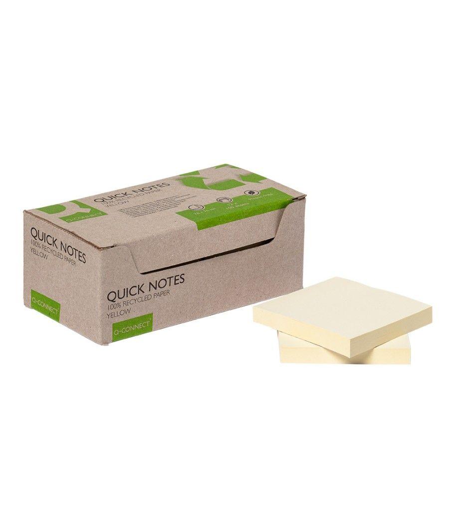 Bloc de notas adhesivas quita y pon q-connect 76x76 mm 100% papel reciclado amarillo en caja de cartón pack 12 unidades