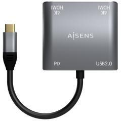 Adaptador usb tipo-c aisens a109-0625/ 2x hdmi hembra - vga hembra - usb tipo-c macho - usb hembra - usb tipo-c hembra