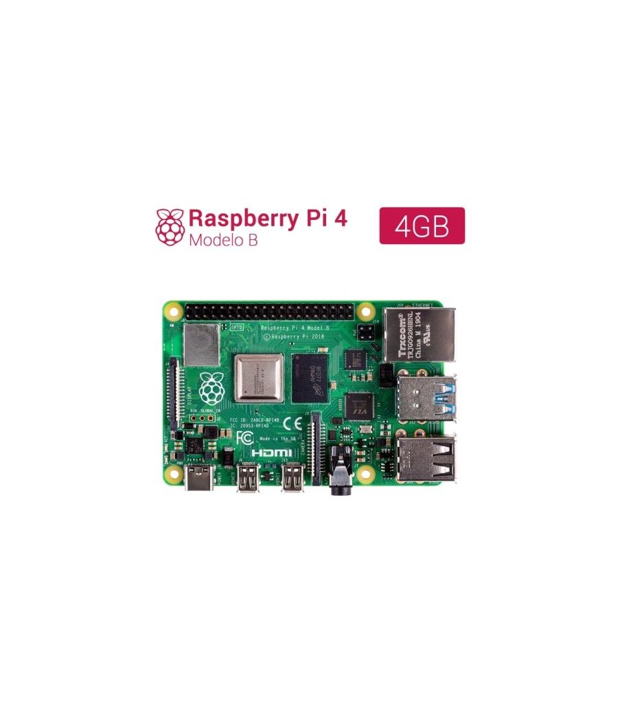Raspberry pi 4 modelo b - broadcom bcm2711 quad core cortex-a72 - 4 gb - wifi - bluetooth - gigabit ethernet - 2 x usb 3.0 - 2 x