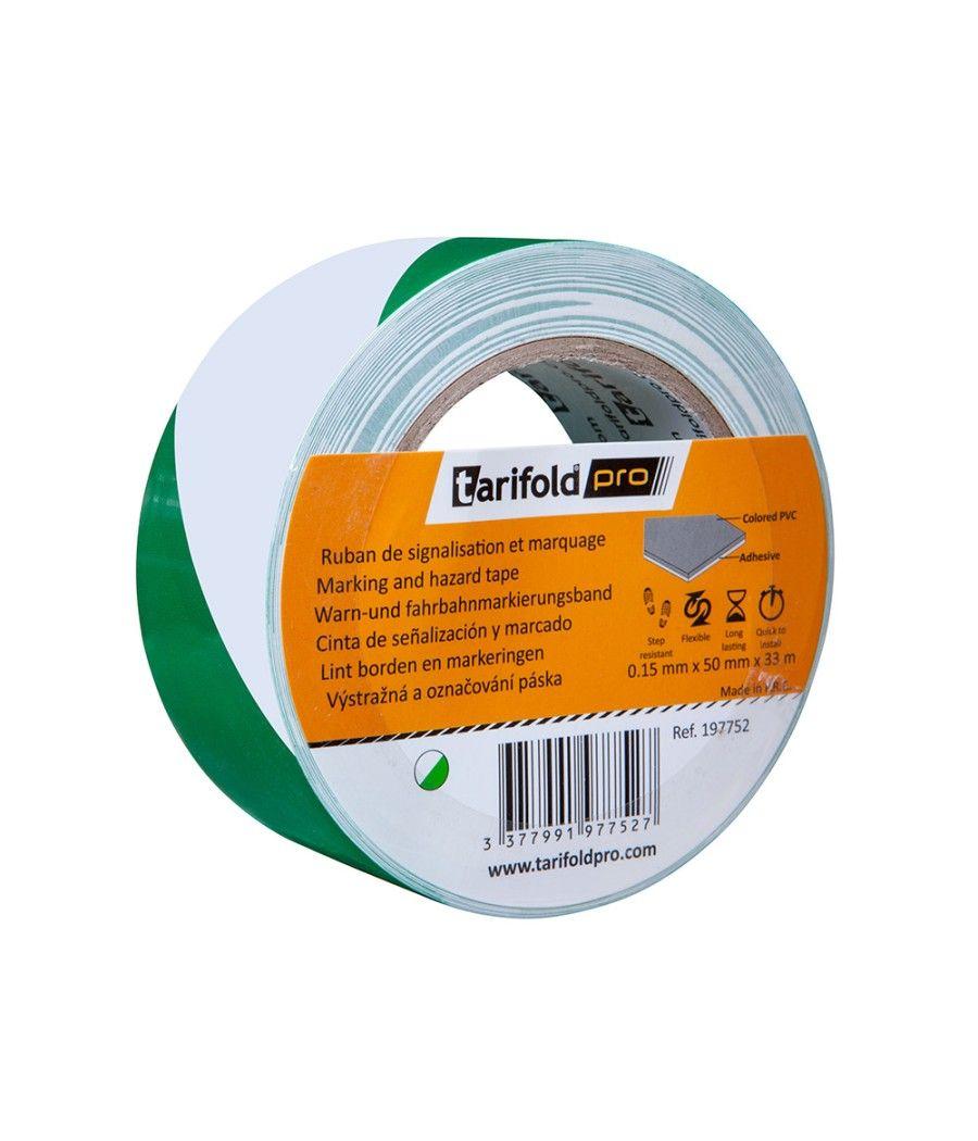 Cinta adhesiva tarifold seguridad para marcaje y señalizacion de suelo 33 mt x 50 mm color blanco/verde