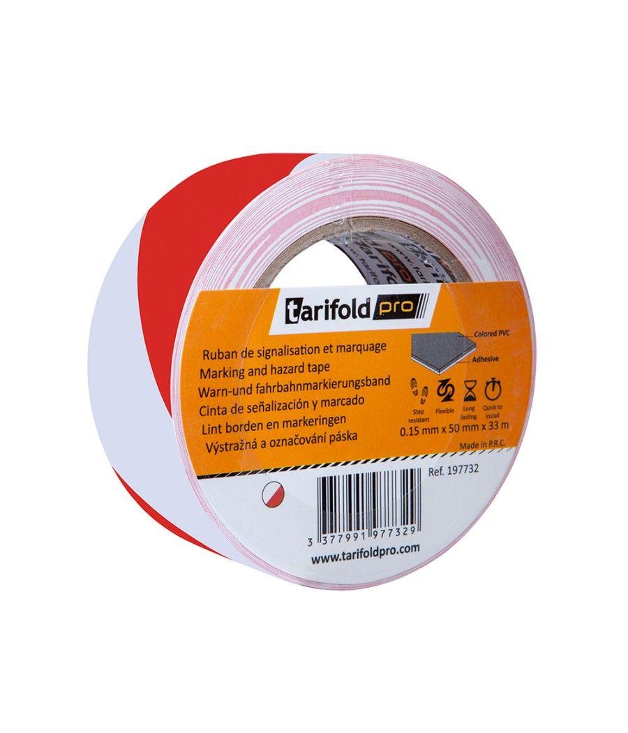 Cinta adhesiva tarifold seguridad para marcaje y señalizacion de suelo 33 mt x 50 mm color blanco/rojo