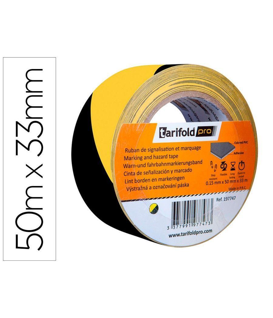 Cinta adhesiva tarifold seguridad para marcaje y señalizacion de suelo 33 mt x 50 mm color negro/amarillo