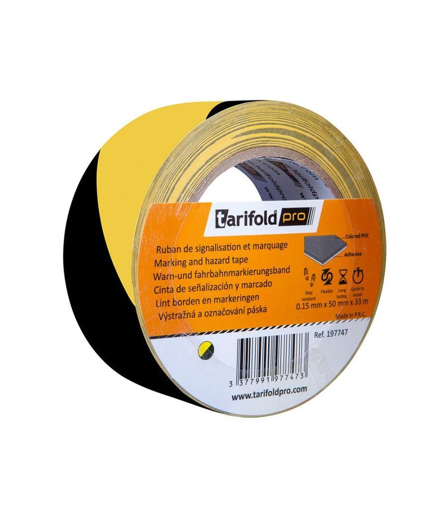 Cinta adhesiva tarifold seguridad para marcaje y señalizacion de suelo 33 mt x 50 mm color negro/amarillo