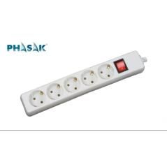 Phasak - regleta 5 tomas con protección sobretensión blanca - 3 metros - 16a -220/250