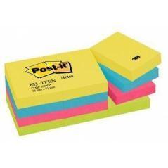 Post-it blocs notas 653 gama energetic amarillo,azul,fusia,verde neón 38x51 -pack 12-