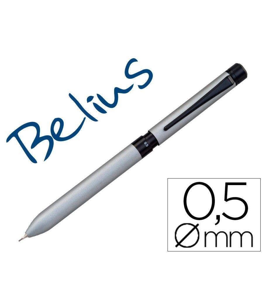 Bolígrafo belius zurich 3 en 1 cuerpo plateado tinta negra y roja portaminas 0,5 mm en estuche