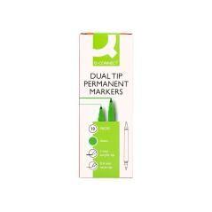 Rotulador q-connect marcador permanente doble punta color verde 0,4 mm y 1 mm pack 10 unidades