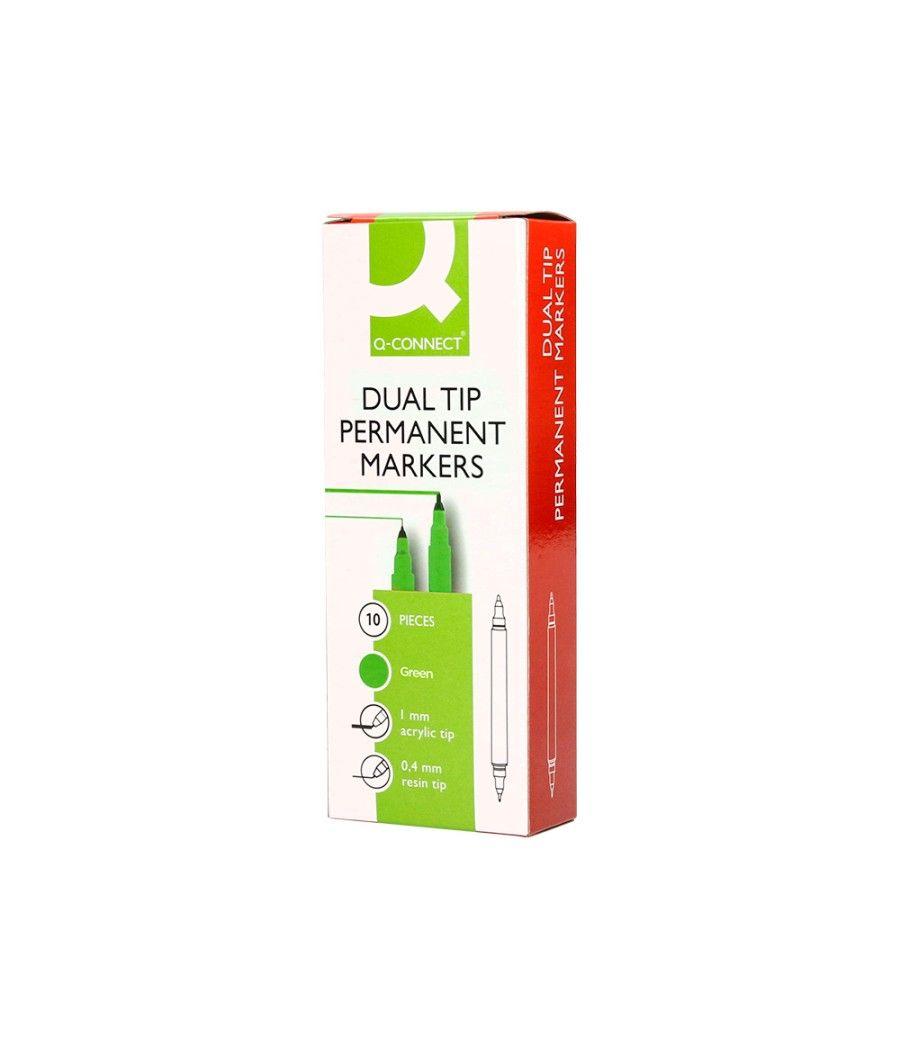 Rotulador q-connect marcador permanente doble punta color verde 0,4 mm y 1 mm pack 10 unidades