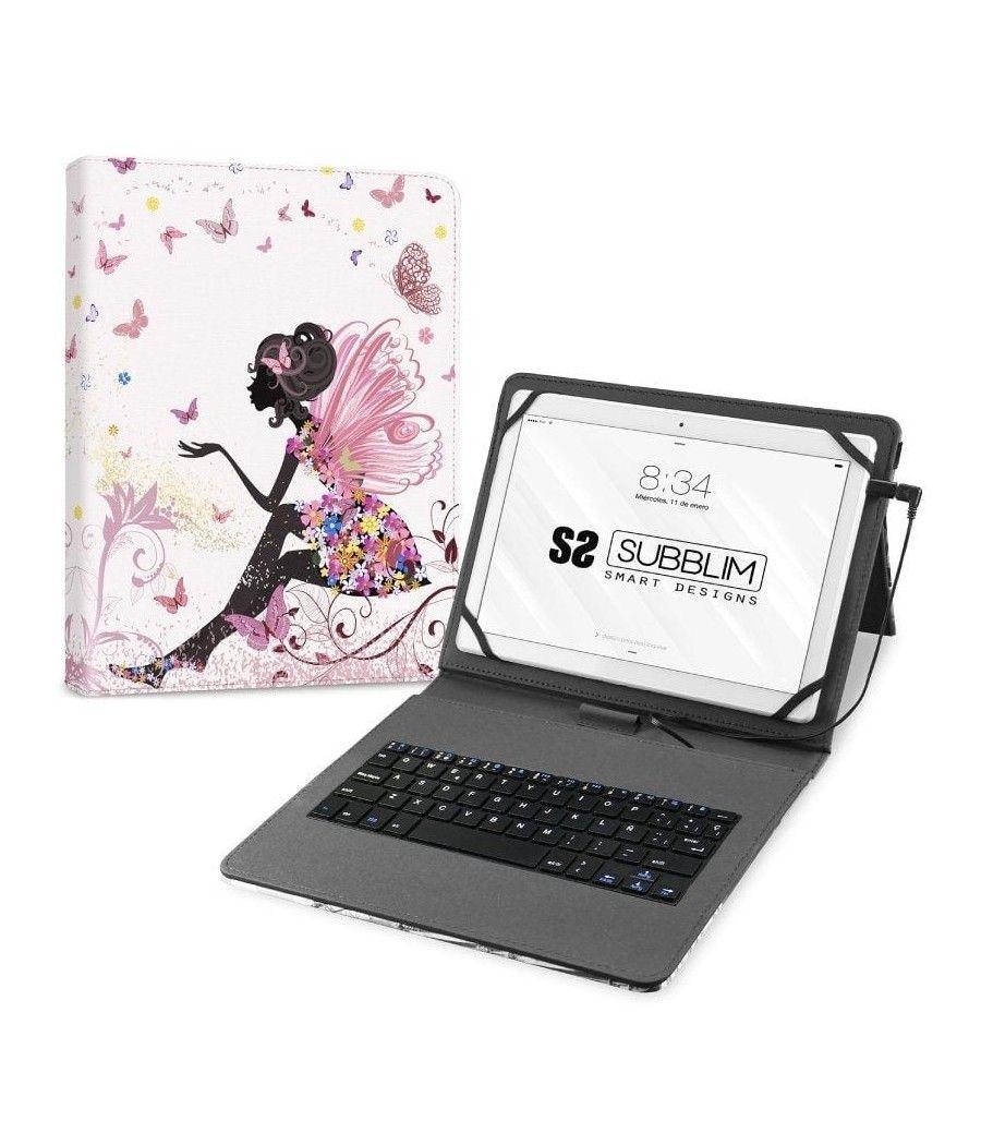 Funda con teclado subblim keytab usb 11' hadas usb para tablets de 11'/ rosa