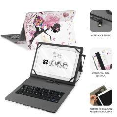 Funda con teclado subblim keytab usb 11' hadas usb para tablets de 11'/ rosa