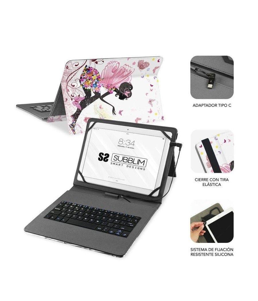 Funda con teclado subblim keytab usb 11' hadas usb para tablets de 11'/ rosa