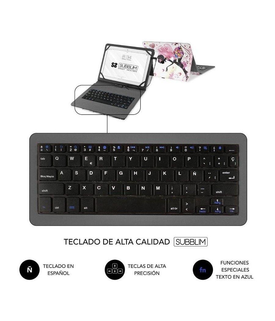 Funda con teclado subblim keytab usb 11' hadas usb para tablets de 11'/ rosa