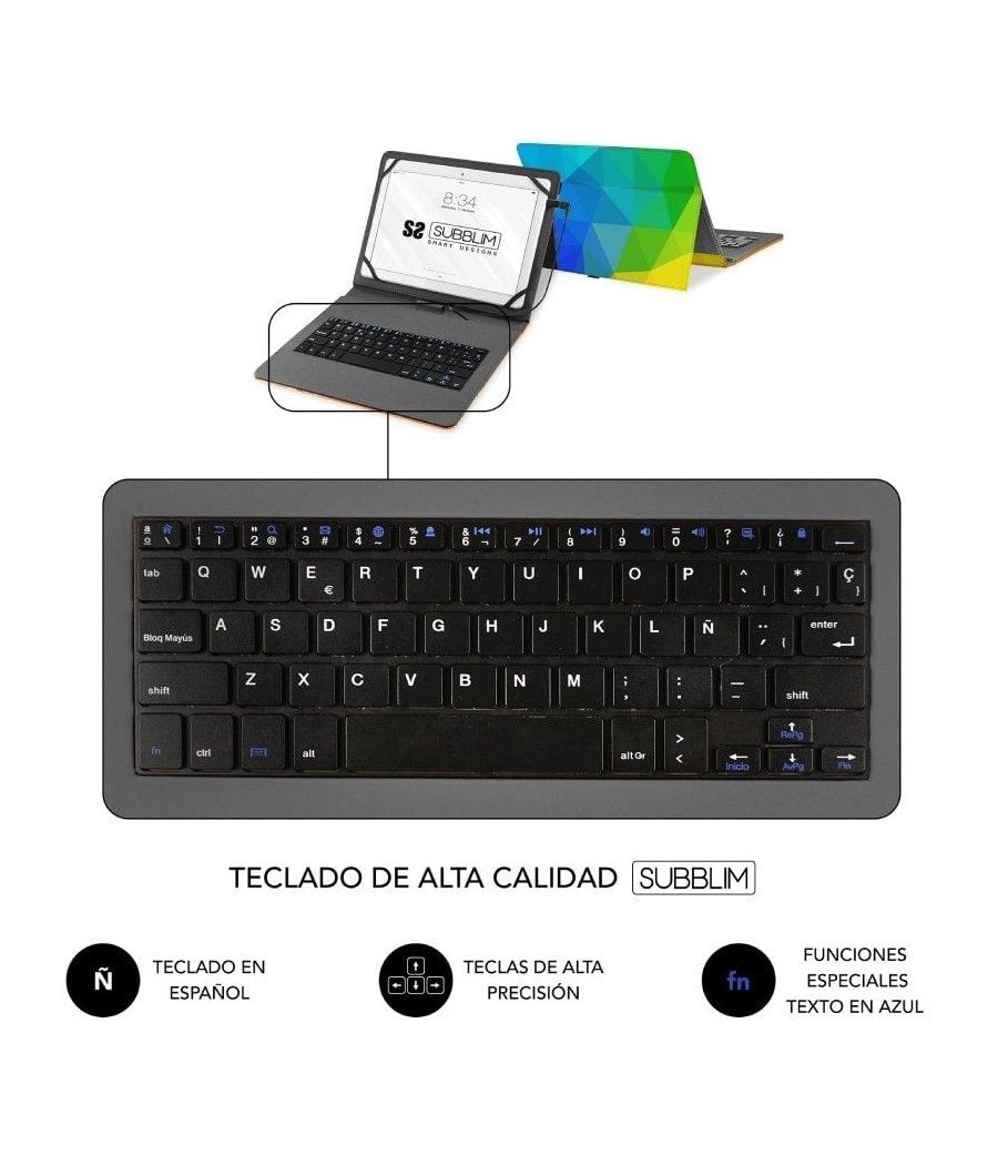 Funda con teclado subblim keytab usb 11' triángulos usb para tablets de 11'