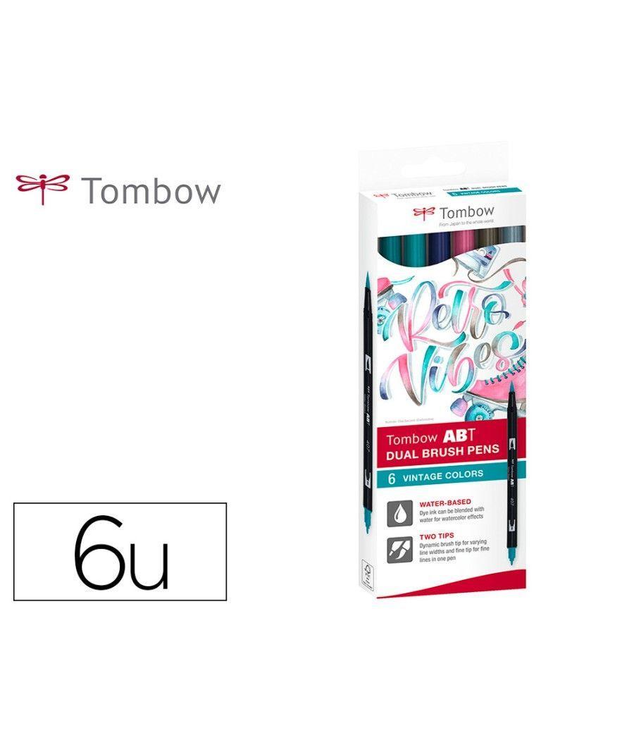 Rotulador tombow acuarelable doble punta fina/pincel colores vintage caja de 6 unidades colores surtidos