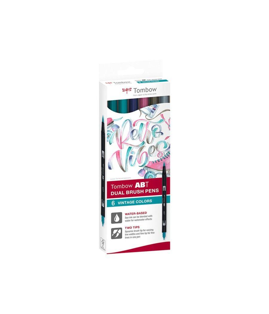 Rotulador tombow acuarelable doble punta fina/pincel colores vintage caja de 6 unidades colores surtidos