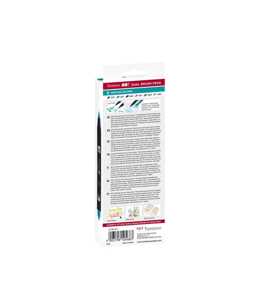Rotulador tombow acuarelable doble punta fina/pincel colores vintage caja de 6 unidades colores surtidos