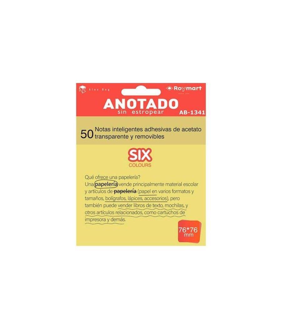 Roymart bloc notas adhesivas inteligentes removibles transparentes 50h 76x76mm acetato amarillo flúor