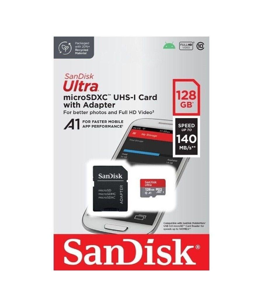 Tarjeta de memoria sandisk ultra 128gb microsd xc con adaptador/ clase 10/ 140mbs