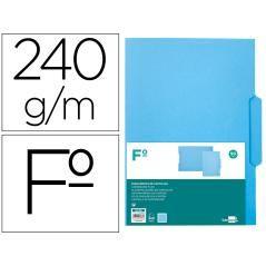 Subcarpeta cartulina liderpapel folio pestaña central 240g/m2 azul pack 50 unidades