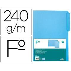 Subcarpeta cartulina liderpapel folio pestaña izquierda 240g/m2 azul pack 50 unidades