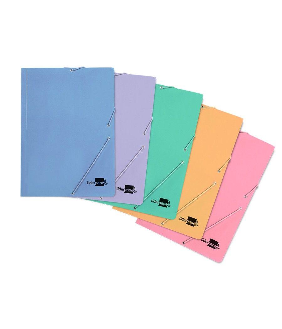 Carpeta liderpapel gomas folio 3 solapas cartón plastificado colores pasteles surtidos pack 10 unidades