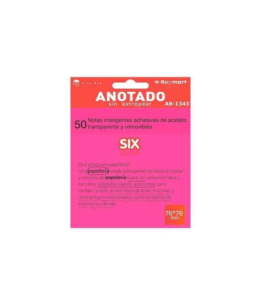 Roymart bloc notas adhesivas inteligentes removibles transparentes 50h 76x76mm acetato rosa flúor