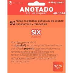 Roymart bloc notas adhesivas inteligentes removibles transparentes 50h 76x76mm acetato naranja flúor